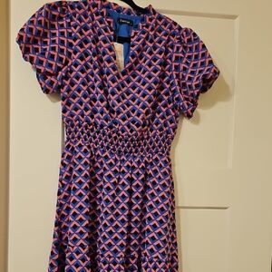 Fantasie Women's Blue and Pink Geometric Dress